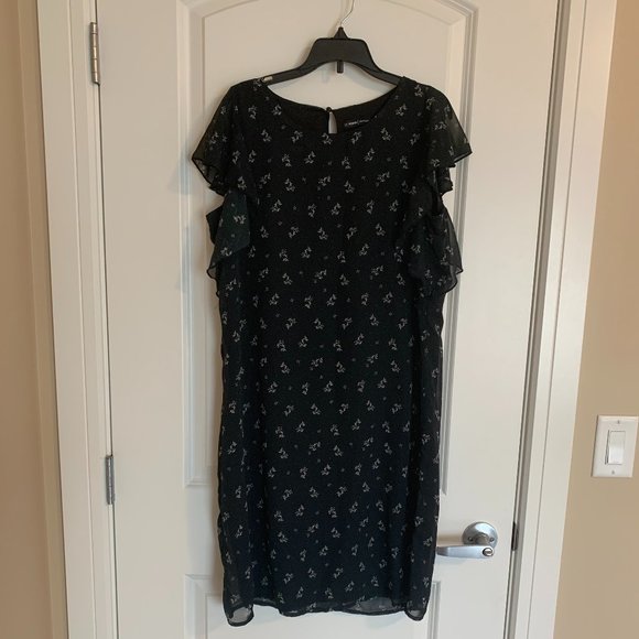 Lined Navy Floral Dress with Ruffles - Picture 2 of 6